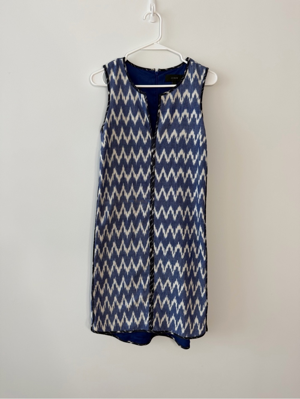 J. Crew Navy and White Sleeveless Chevron-Print Midi Dress